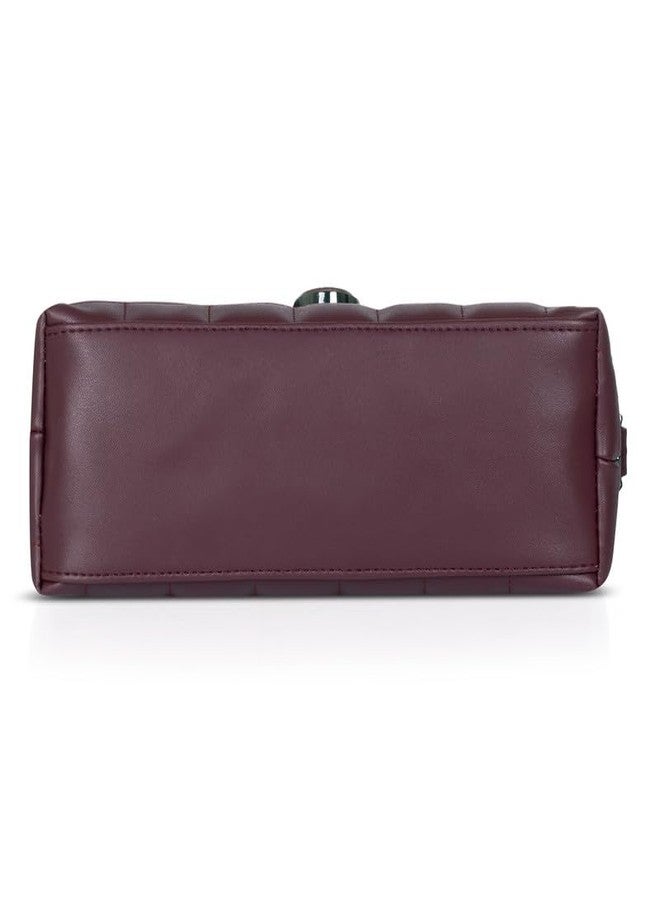 كاتشي حقيبة يد نسائية جذابة من الجلد الصناعي بلون عنابي مع إغلاق مغناطيسي - Image 4